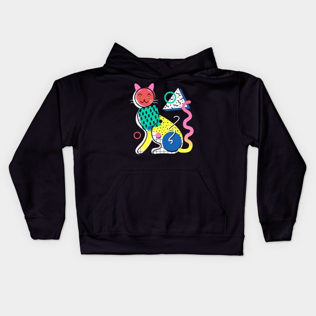 Memphis Cat Design Kids Hoodie by Vincent Trinidad Art